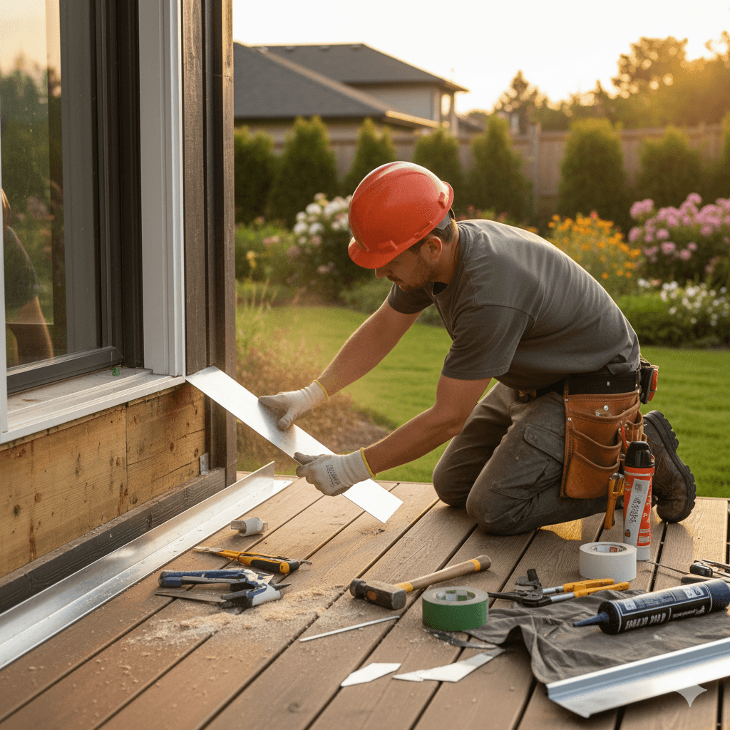Professional deck flashing repair and installation on Seymour CT home